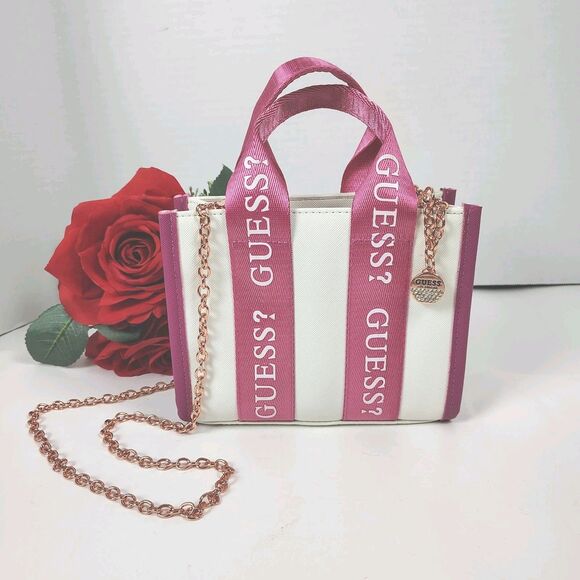 Deadstock Rare Cute Pink & White Guess Factory Logo-Tape Mini Tote Crossbody bag - Picture 1 of 16